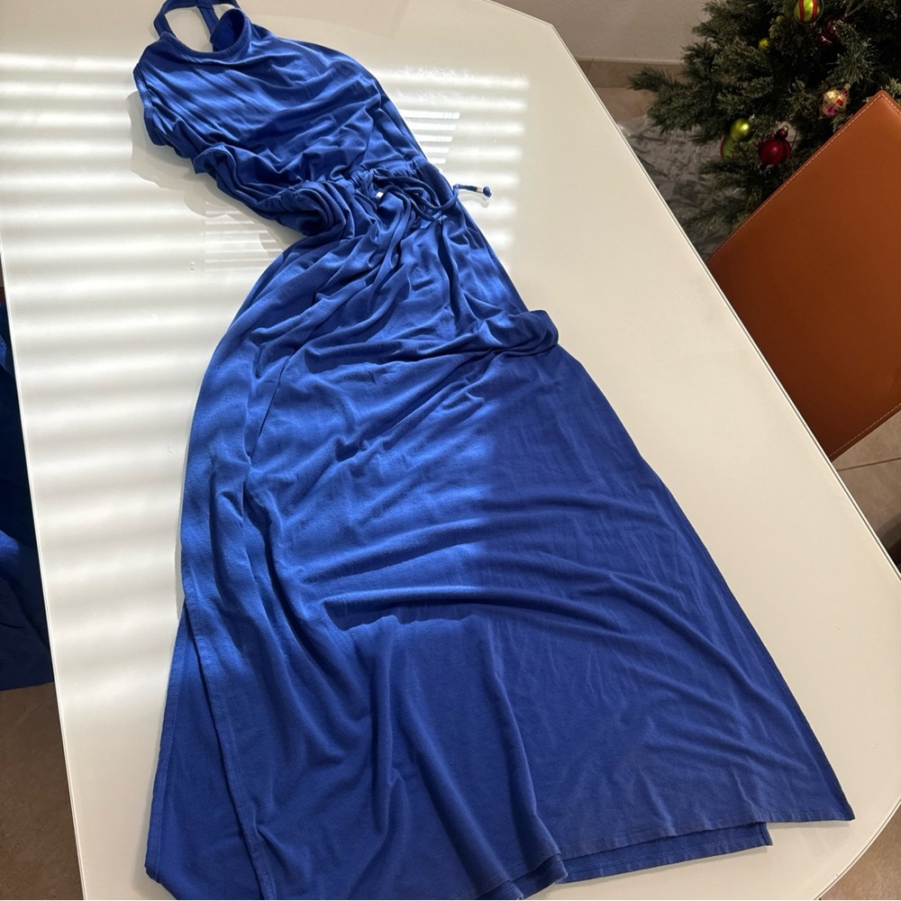 Atletha Blue Built In Bra Halter Long Blue Dress M Medium U1